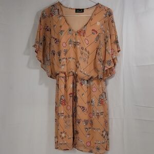 Kische Geometric Print Mini Dress in Tan